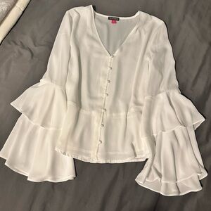 Vince Camuto White Tiered Bell-Sleeve Blouse